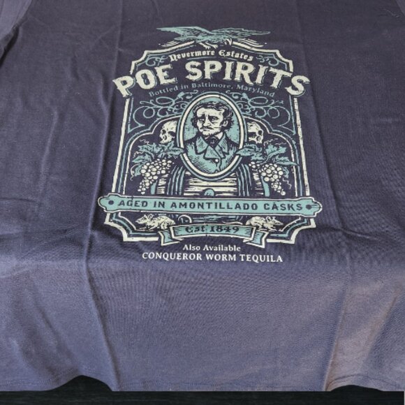 Poe Spirits NWT 100% Quality Cotton Blue Sage Tan Double Stitch Tee - Picture 5 of 10